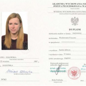 Dyplom 5-letnich studiów magisterski Akademi Wychowania Fizycznego