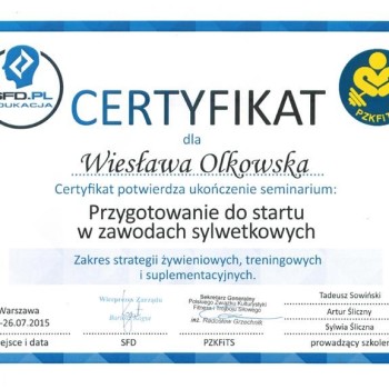 Certyfikat sfd pzkfits przygotowanie w zawodach sylwetkowych