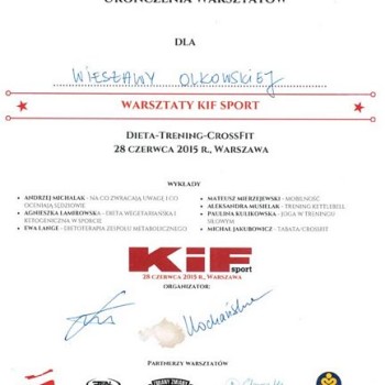 Certyfikat z szkolenia kif dieta trening crossfit kif