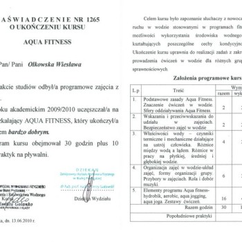 Uprawnienia do prowadzenia zajęć z Aqua aerobiku