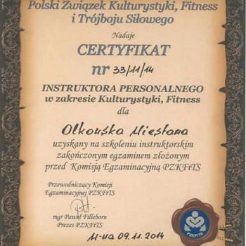 Certyfikat Instruktora Personalnego w zakresie kulturystyki i fitness
